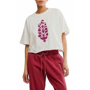 Free People Movement white large FP logo inspire Crop Oversized T-shirt size S